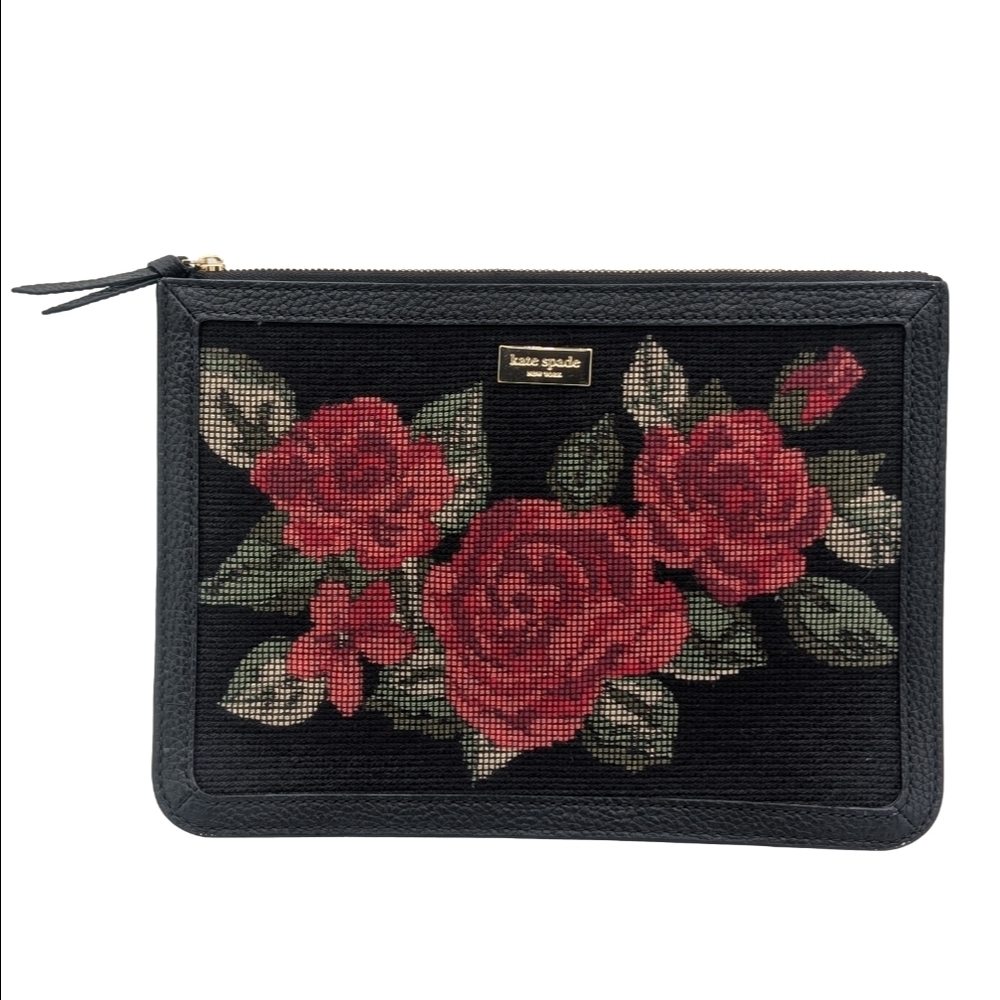 Kate Spade Seely Lane Rose Embroidered Cross Stitch Clutch